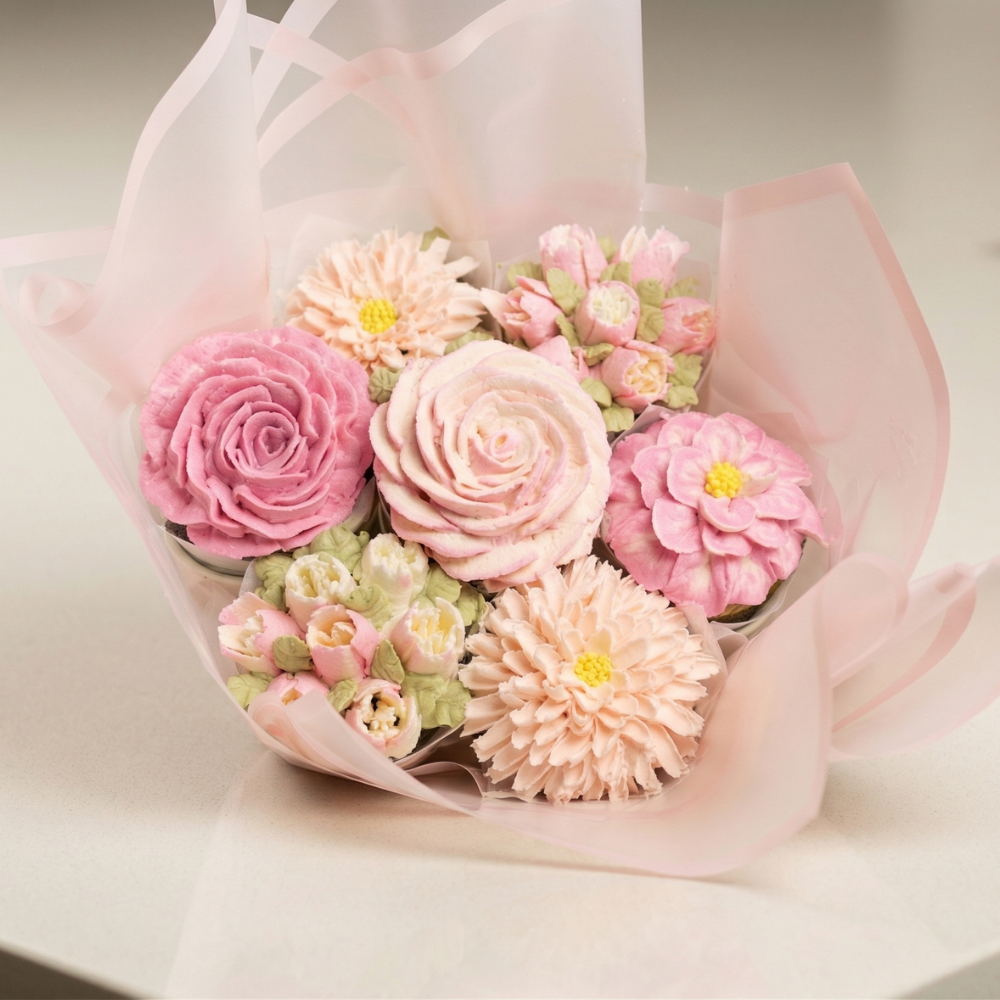 Intricate Santa Barbara Dahlia Cupcake Bouquet