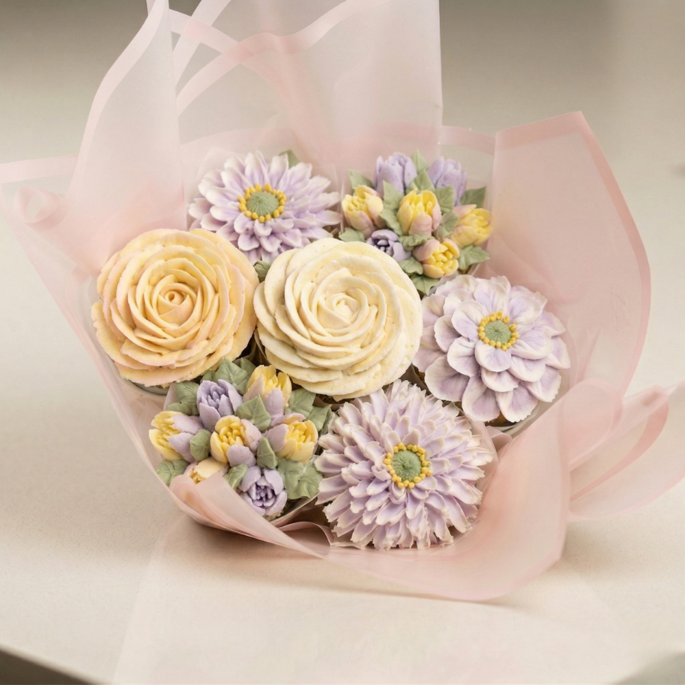 Delicate Coastal Ranunculus Cupcake Bouquet